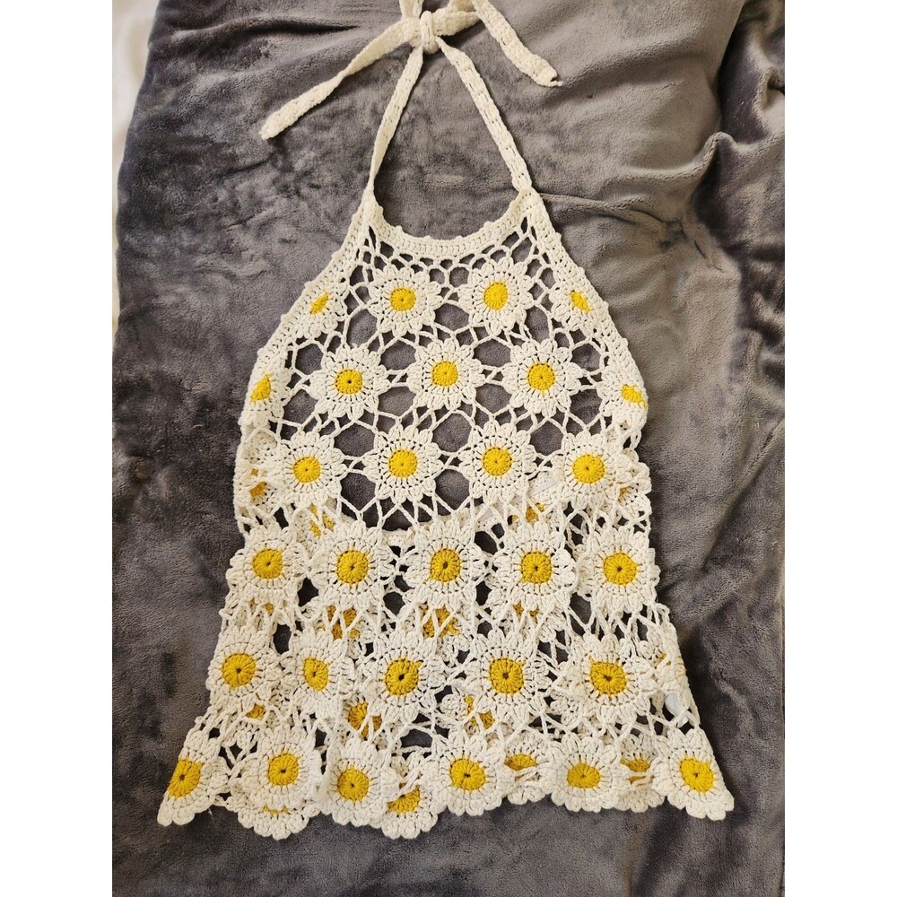 Boho Hippie Plus Clothing Obsessed XL Crochet Daisy Rayon Tank Top Retro 70s